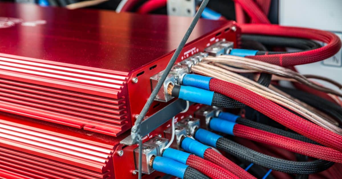 Powerful car music amplifiers in car trunk.