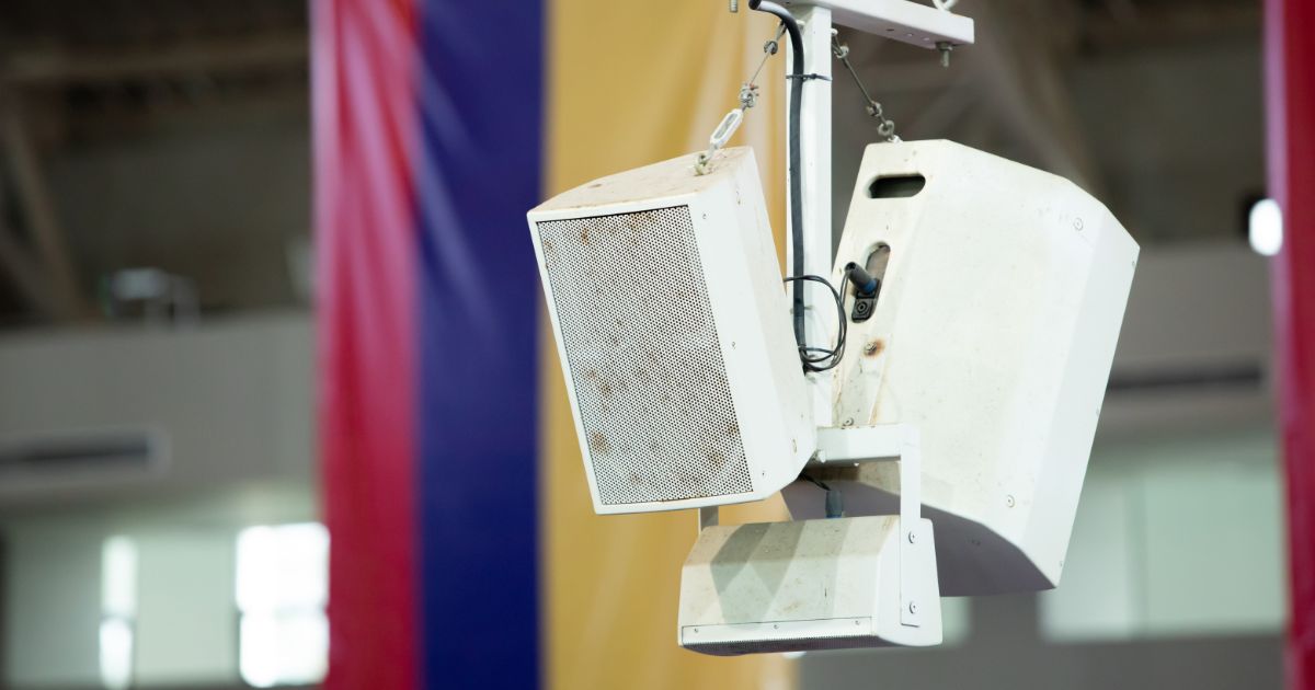 White Big Loud Speaker hang to ceiling