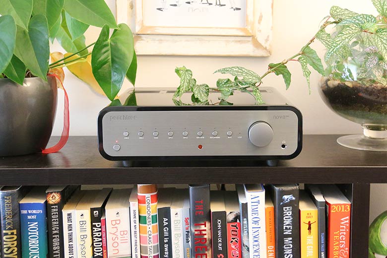 High-end stereo amplifiers on display in modern listening room environment