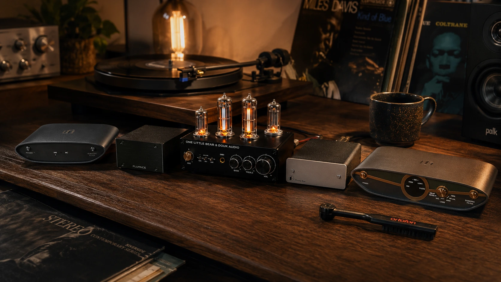 Best phono preamps under $250 — iFi Zen Air Phono, Fluance PA10, Douk Audio T9, Pro-Ject Phono Box DC, and iFi Zen Phono 3 on a vinyl turntable setup