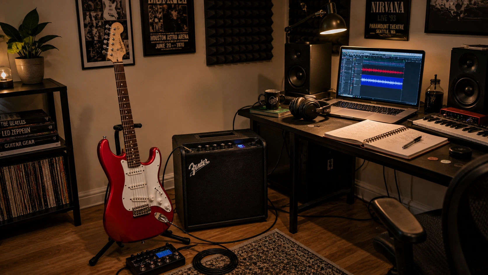 Fender Mustang LT25 review — modelling guitar amp connected to a laptop via USB for home recording in a bedroom studio setup