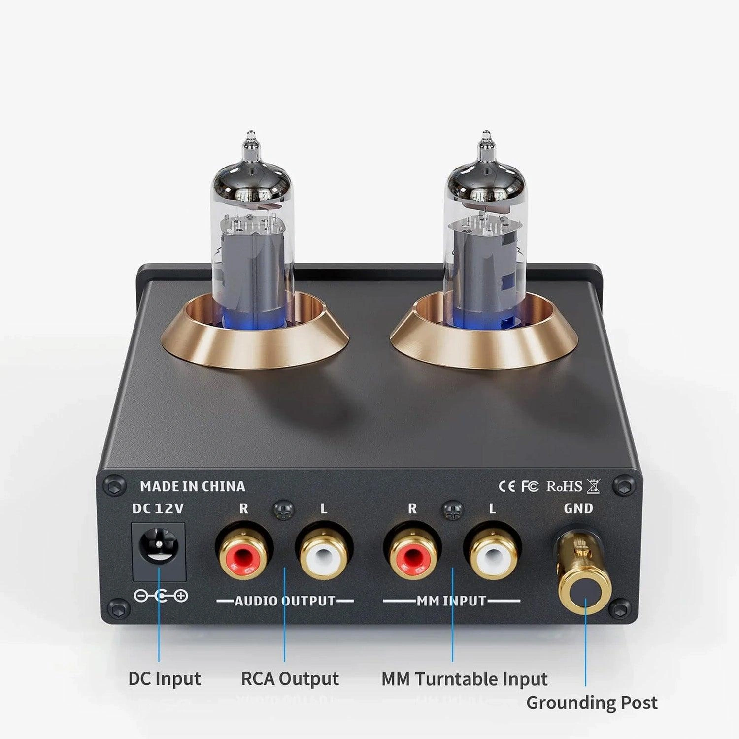 Fosi Audio Box X2 rear panel RCA AUX ground power connections